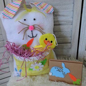 Rabbit Bunny Pocket Pillow & Card - Handmade